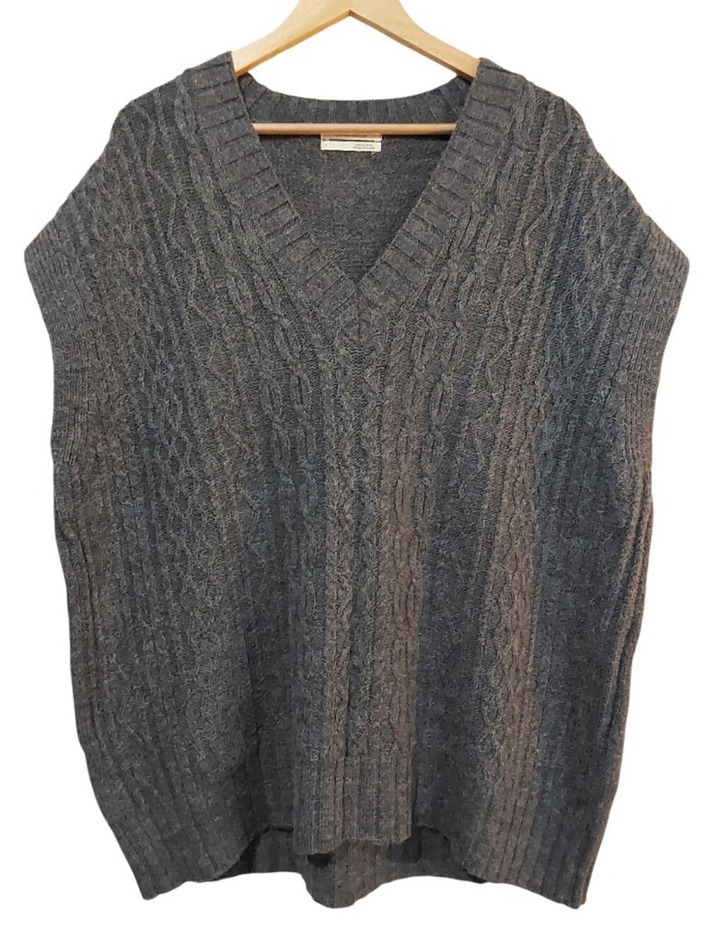 Anthropologie Oversized Cable Knit Gray Sweater Vest Boho/Preppy/Neutral- Lg - Picture 2 of 8
